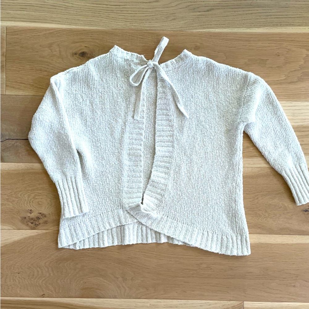 AEO Cute Tie Open Back Cream White Knit Sweater